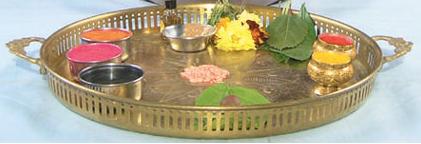 arrangement of puja platter