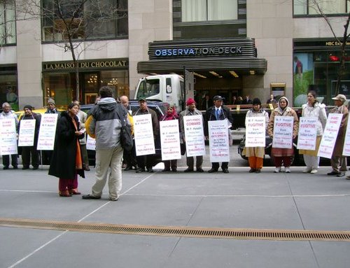 HJS' members protesting outside Christie's auction in US