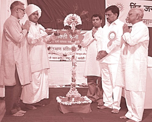 Honorary dignitaries at the Inauguration of Sabha by lighting deep