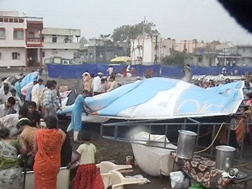 Photos of damaged dias of Dharmajagruti Sabha due to torrenital rains - 1