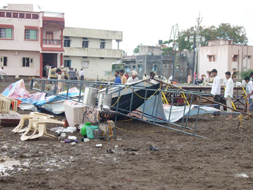 Photos of damaged dias of Dharmajagruti Sabha due to torrenital rains - 2
