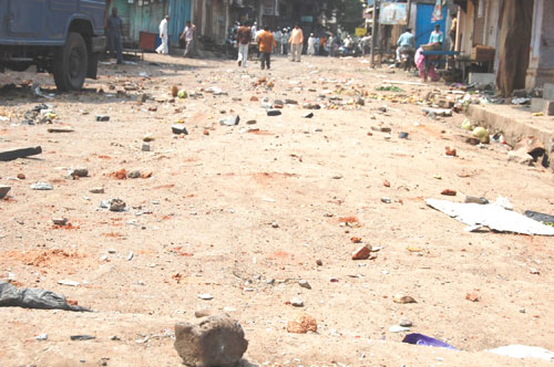 Road after stone throwing incidents