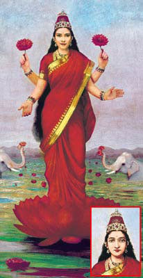 Nandana Sen’s face superimposed on the painting and (inset) the original painting