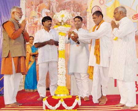 Inauguration of Dharmajagruti Sabha by lighting Samai by Dignitaries
