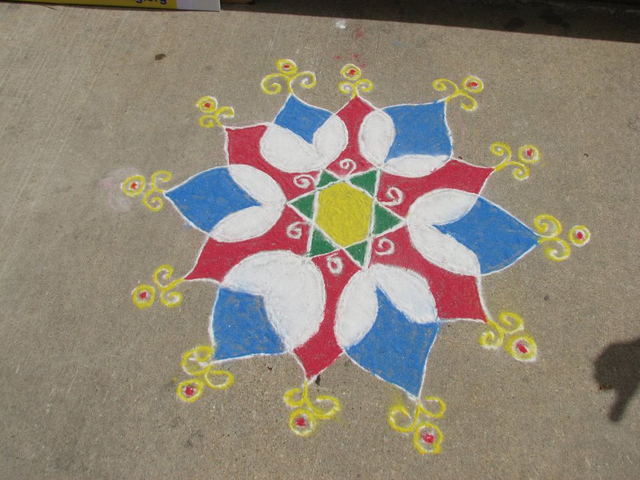 Sattvik Rangoli drawn in Hindu Dharmasabha