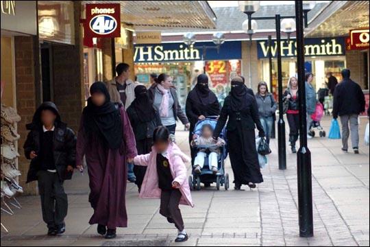 Muslims in Drewsbury, Yorkshire in U.K –  Nothing but Burka all the way!