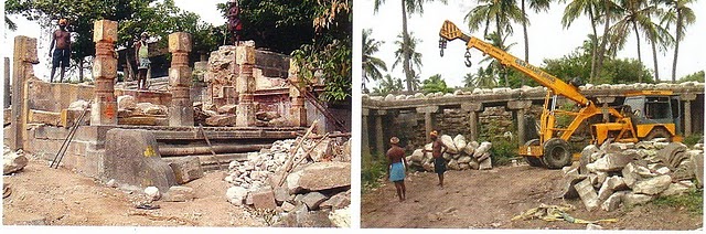 The Mandapa of the Sri Varadaraja Perumal Temple being demolished