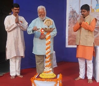 From Left :  Mr. Rajendraprasad Bhogale, Mr. Arvind Kulkarni and Mr. Narendra Surve while lighting t
