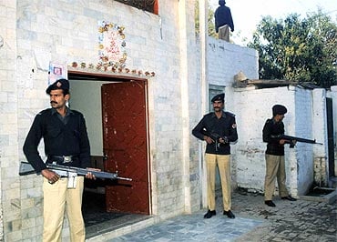 A file photo of Pakistani police guarding a Hindu temple in Multan