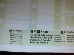 Data Entry Form of Census 2011 which shows religion option codes