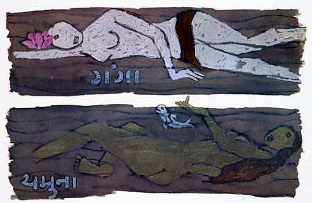 Nude paintings of Goddess Ganga and Yamuna by Anti-Hindu M F            Husain