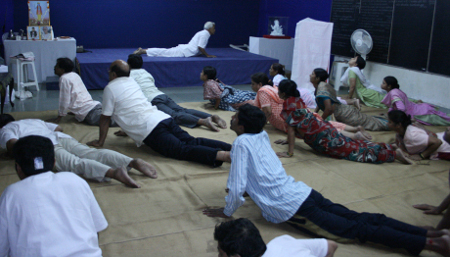 Yoga loving women and men numbering 38 enthusiastically participated in the yoga class.