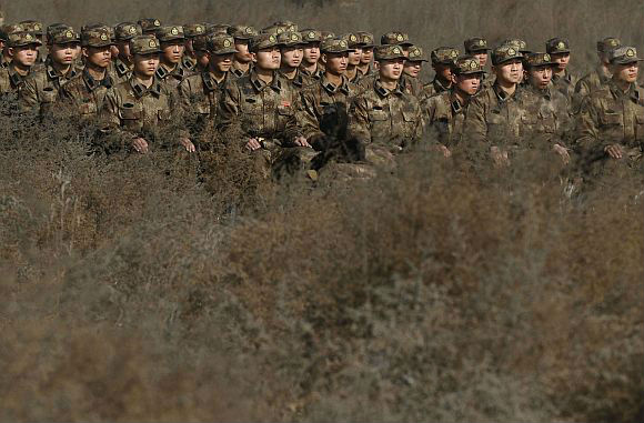 People's Liberation Army recruits at a military base in Changzhi, China