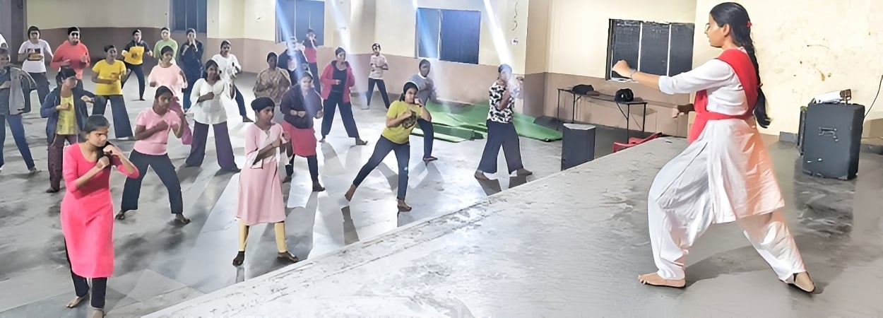 Ms. Shivalila Gubyad, women trainer of the Samiti, demonstrating karate techniques