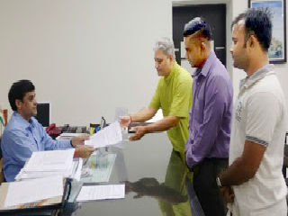 Representation being submitted to District Collector Lochan Sehra by (from right) Shri. Deep Dodia, Shri. Anup Sukumaran and Shri. Vaibhav Aphale