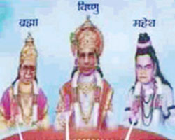 L.K. Advani, Rajnath Singh and A.B. Vajpayee as <br />the trinity - Brahma, Vishnu and Maheshwara