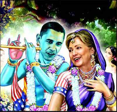 Hillary and Obama depicted as Radha-Krushna