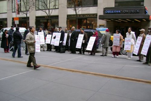 HJS' members protesting outside Christie's auction in US