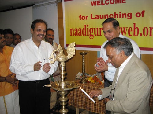 Dr.Vijay Bhatkar lighting deepam with Uday Mehta & Shashikant Oak