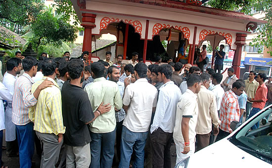 Hindus gathered near temple after knowing about damage to Lord Shiva Idol