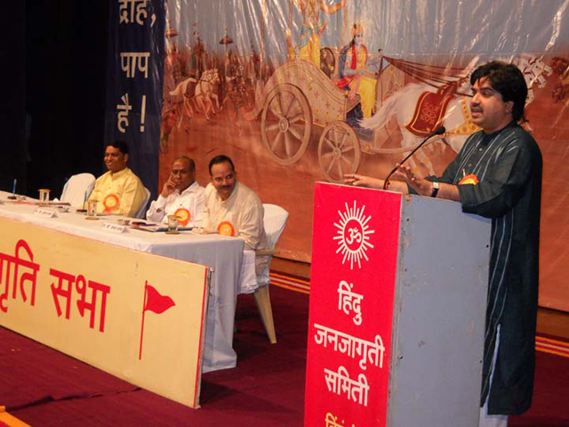 Mr. Prem Shukla addressing Hindus present for Dharmajagruti Sabha