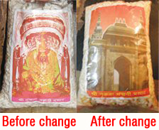 Packet of Prasad - Before change and after removal of picture of Goddess