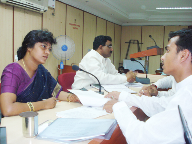 Mr. Pranav Sharma of HJS speaking with District Collector about Memorandum