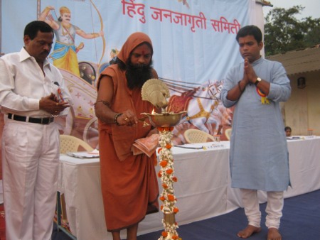 Inauguration of Hindu Dharmajagruti Sabha by lighting a Samai (An Oil Lamp)