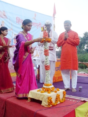 Inauguration of Hindu Dharmajagruti Sabha by lighting Samai (An oil lamp)