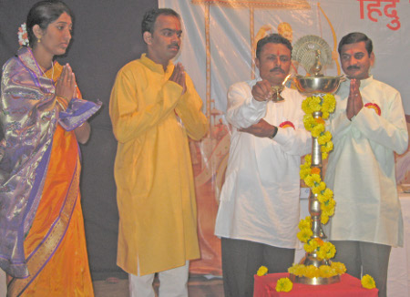 Inauguration of Hindu Dharmajagruti Sabha by lighting Samai (An oil lamp)