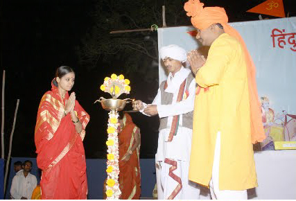 Inauguration of Hindu Dharmajagruti Sabha by lighting a Samai (An oil lamp)