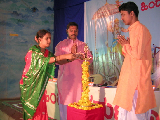 Inauguration of Dharmajagruti Sabha by lighting an oil lamp