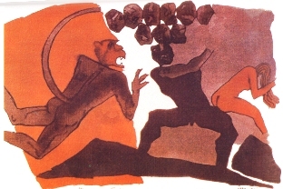 Deflaming picture of Ravana-Sita painted by M F Husain