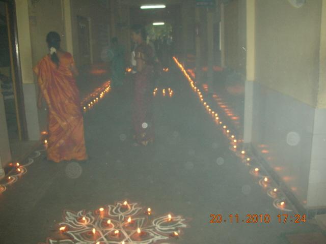 Decoration of Rangolis and Earthen Lamps in the School Decoration of Rangolis and Earthen Lamps in the School
