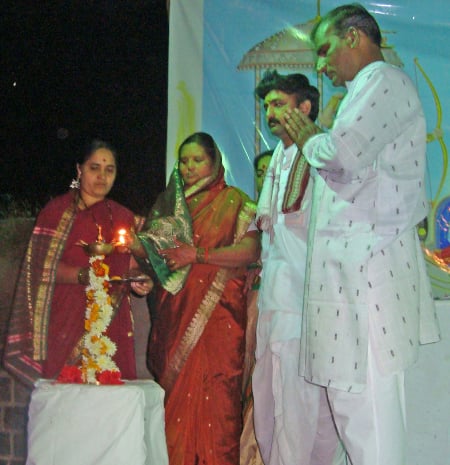 Inauguration of Hindu Dharmajagruti Sabha by lighting a Samai (an oil lamp)