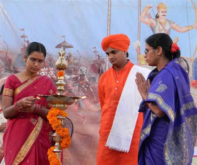 Inauguration of Hindu Dharmajagruti Sabha by lighting a Samai (an oil lamp) Inauguration of Hindu Dharmajagruti Sabha by lighting a Samai (an oil lamp)