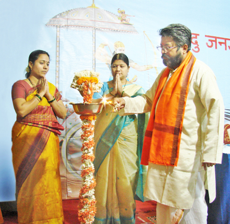 Inauguration of Hindu Dharmajagruti Sabha by lighting a Samai (an oil lamp) Inauguration of Hindu Dharmajagruti Sabha by lighting a Samai (an oil lamp)