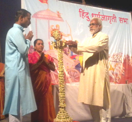 Inauguration of Hindu Dharmajagruti Sabha by lighting a Samai (an oil lamp)