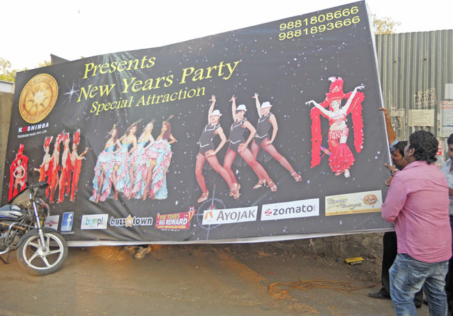 Vulgar advt. boards were removed after demonstrations by HJS and Hindu activists