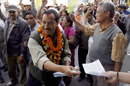 Kamal Thapa, the chairman of the Rastriya Prajatantra Party-Nepal, at an election rally in Katmandu.