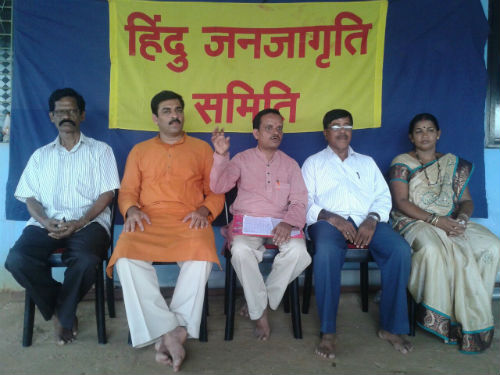 Govind Chodankar addressing press meet & also seen are (L to R) Abhimanyu ParabShivprasad Joshi Baji Parab and Taramati Raut