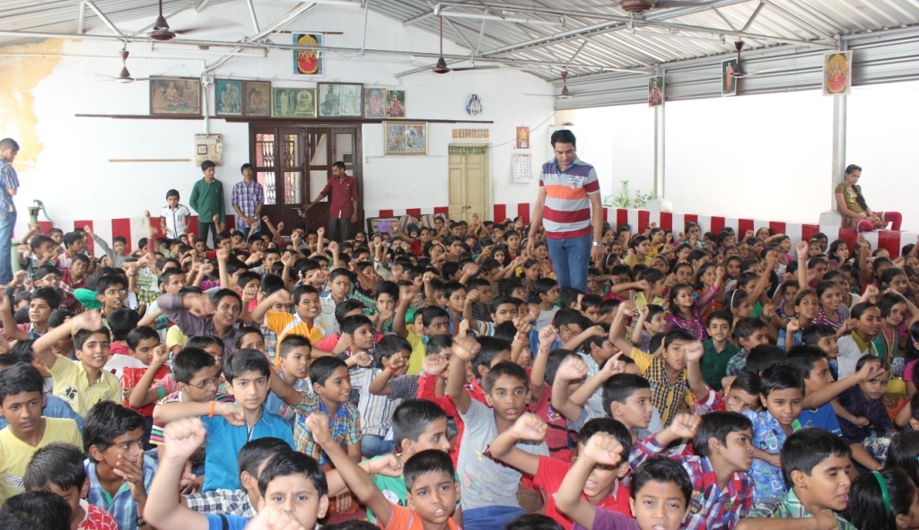 Kids giving slogans